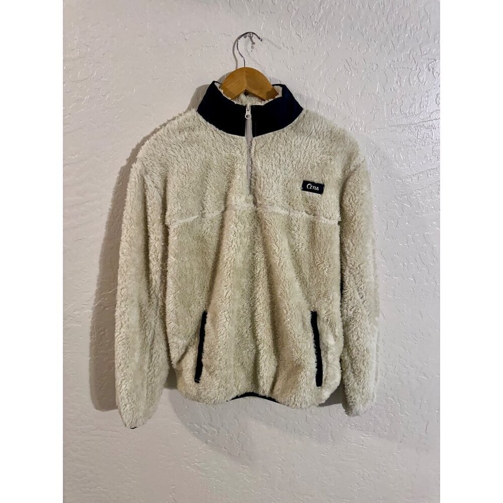 Y Zyia Active Cream Sherpa Fleece 1/4 zip Pullover Sweater - Picture 2 of 14